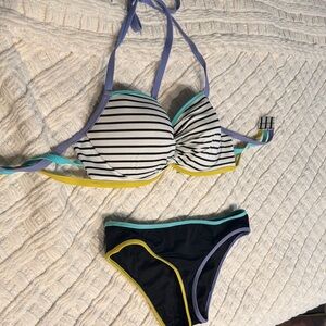 Striped Bikini Set with Yellow Trim